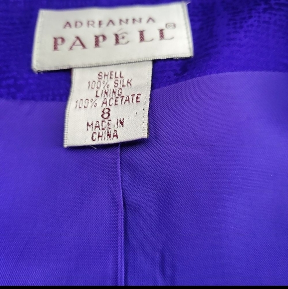 Vintage 80s Adrianna Papell Royal Blue 100% Silk 2 Piece Suit Jacket & Skirt 8 - Picture 5 of 6